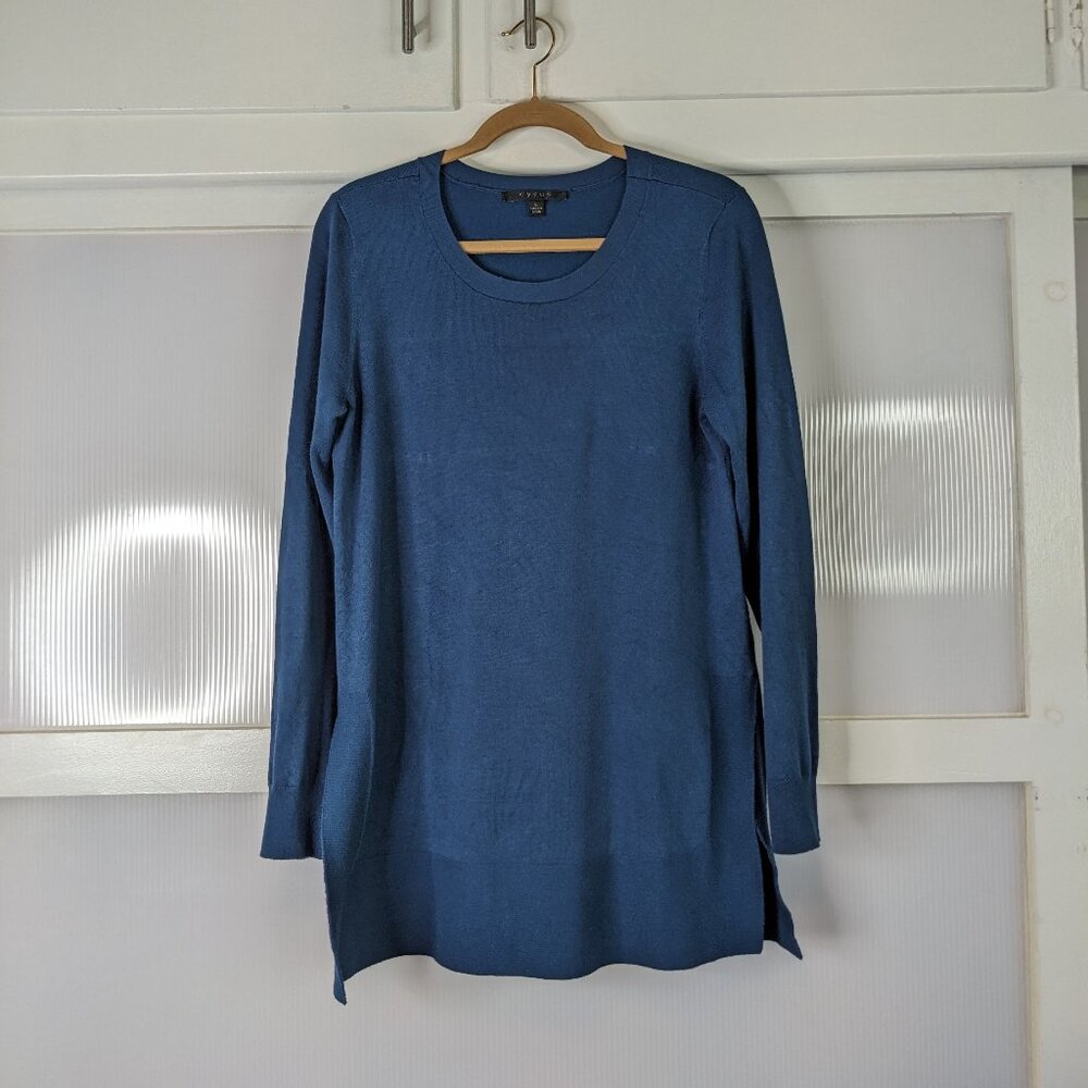 Cyrus Blue Knit Sweater Tunic Long Sleeve Long Line Round Neck Size Large